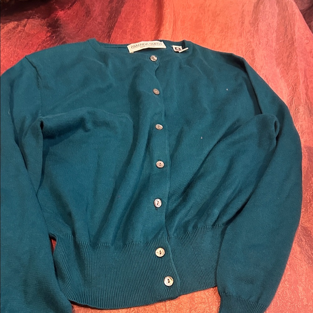 Amanda‎ Smith Teal Button-Up Cardigan